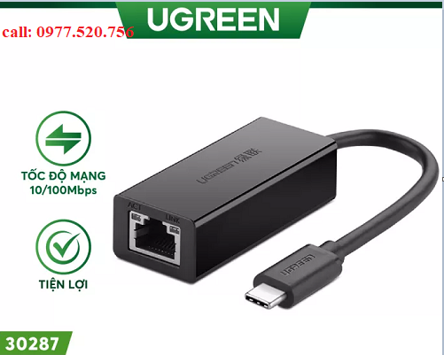 Cáp chuyển Usb Type C to Lan Ugreen 30287 10/100 Mbps